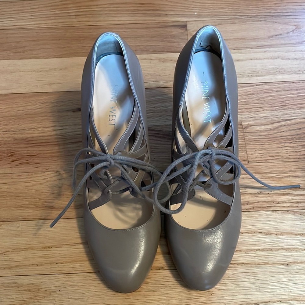 Nine West beige high heels with laces. Approx 3-4” height